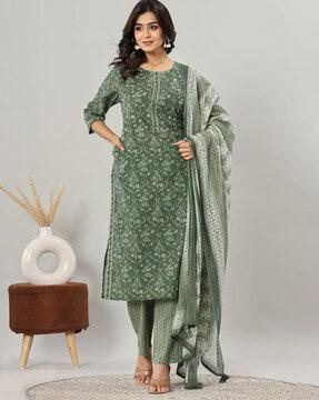 women floral print straight kurta set