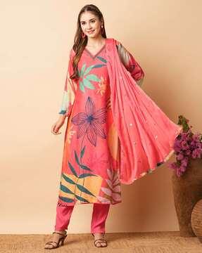 women floral print straight kurta set