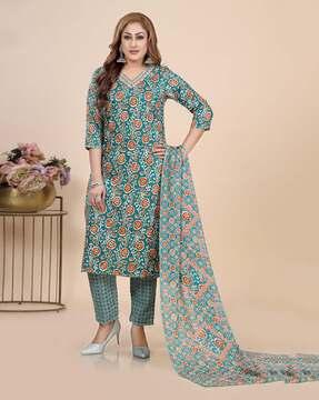 women floral print straight kurta set