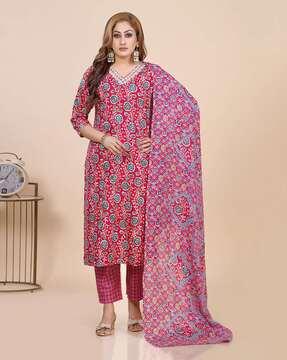 women floral print straight kurta set