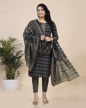 women floral print straight kurta set