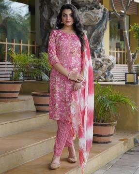 women floral print straight kurta set