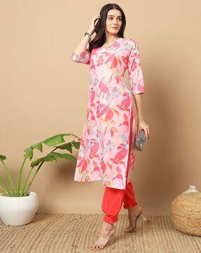 women floral print straight kurta set