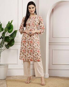 women floral print straight kurta set