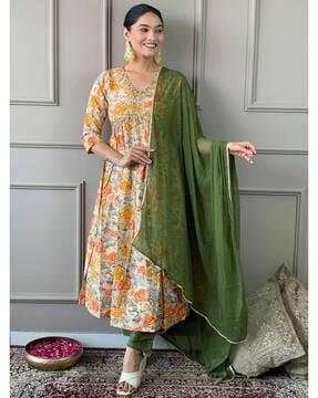 women floral print straight kurta set