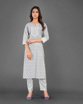 women floral print straight kurta set