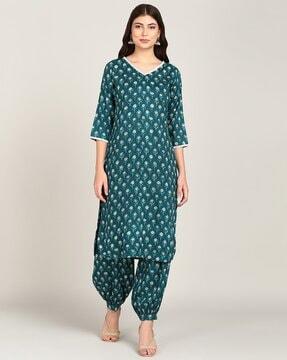 women floral print straight kurta set