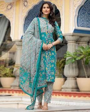 women floral print straight kurta set