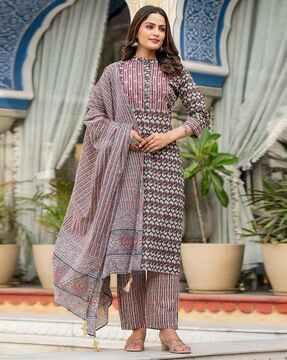 women floral print straight kurta set