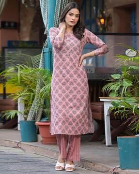 women floral print straight kurta set