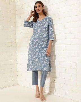 women floral print straight kurta set