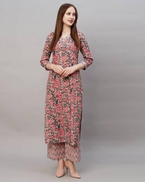 women floral print straight kurta set