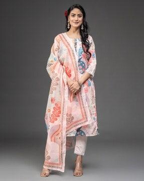 women floral print straight kurta set