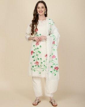 women floral print straight kurta set