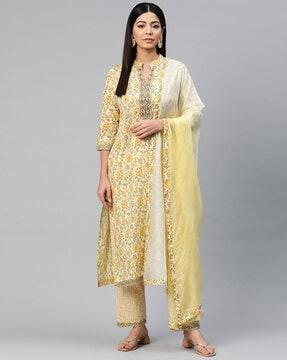 women floral print straight kurta set