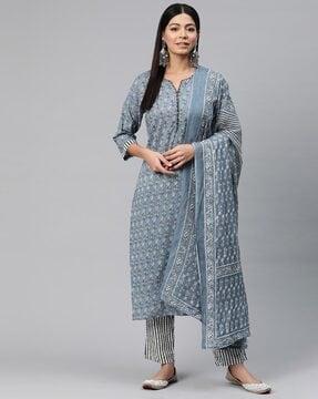 women floral print straight kurta set