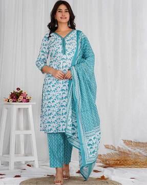 women floral print straight kurta set