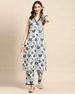 women floral print straight kurta set