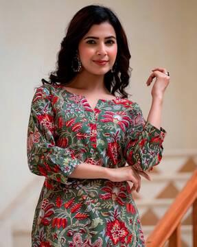 women floral print straight kurta set