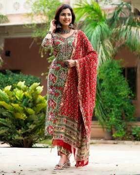 women floral print straight kurta set