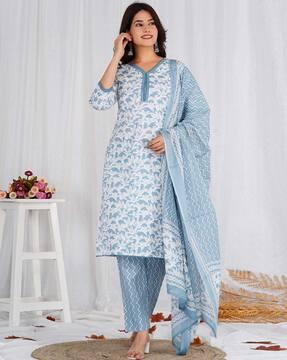 women floral print straight kurta set