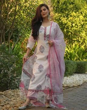 women floral print straight kurta set