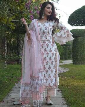 women floral print straight kurta set