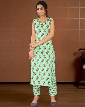 women floral print straight kurta set