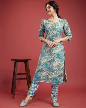 women floral print straight kurta set