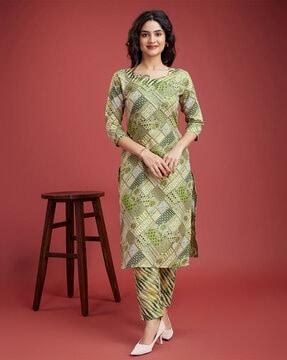 women floral print straight kurta set