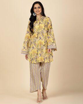 women floral print straight kurta set