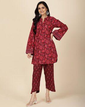 women floral print straight kurta set