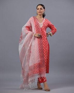 women floral print straight kurta set