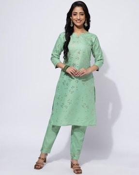 women floral print straight kurta set