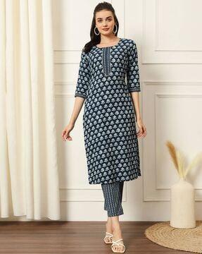 women floral print straight kurta set