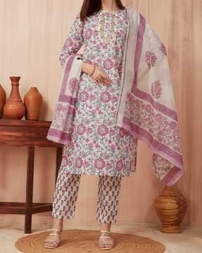 women floral print straight kurta set