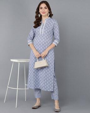 women floral print straight kurta suit set