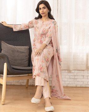 women floral print straight kurta suit set