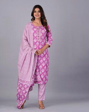 women floral print straight kurta suit set