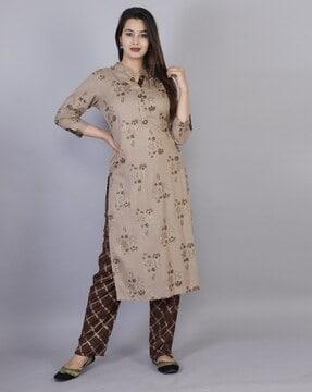 women floral print straight kurta suit set