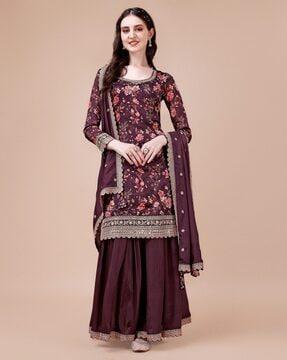 women floral print straight kurta suit set