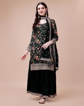 women floral print straight kurta suit set