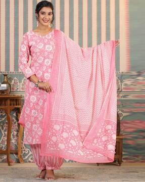 women floral print straight kurta suit set