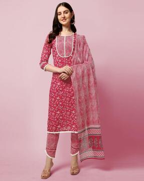 women floral print straight kurta suit set