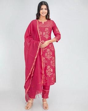 women floral print straight kurta suit set