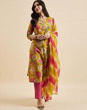 women floral print straight kurta suit set