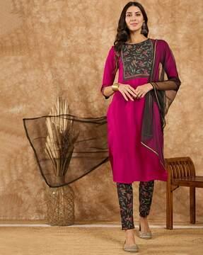 women floral print straight kurta suit set