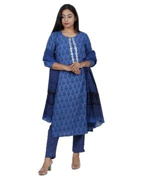 women floral print straight kurta suit set