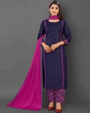 women floral print straight kurta suit set