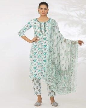 women floral print straight kurta suit set